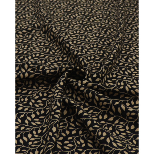 Tecido Viscose Texturizada Ramos Ondulados Bege e Preto