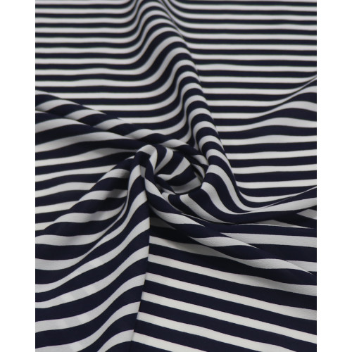 Tecido Crepe de Viscose Italiano Listras Azul Marinho Noite e Branco