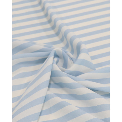 Tecido Crepe de Viscose Italiano Listrado Branco e Azul Claro