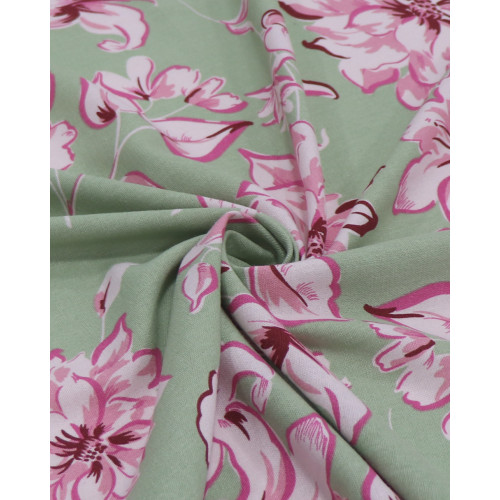 Tecido Linho Misto Macro Ramos Florais Rosa e Pistache (1.7m)