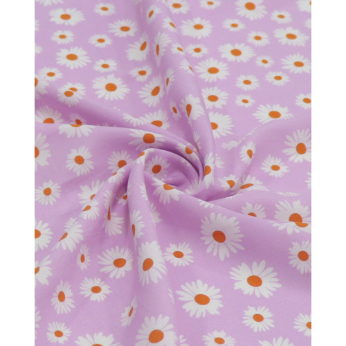 Tecido Viscose Multi Margaridas Branco e Lilás