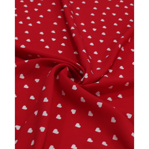 Tecido Viscose Micro Corações Branco e Vermelho