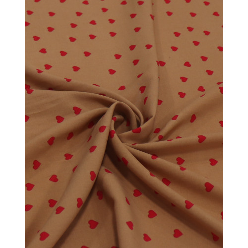 Tecido Viscose Micro Corações Vermelho e Caramelo