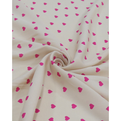 Tecido Viscose Micro Corações Rosa e Pêssego
