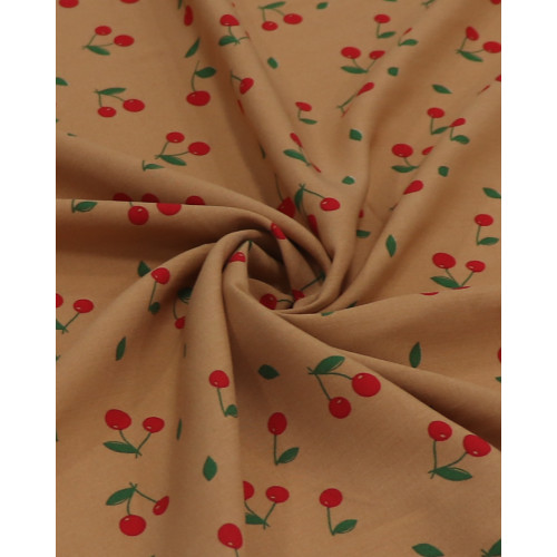 Tecido Viscose Micro Cerejas Vermelho e Caramelo