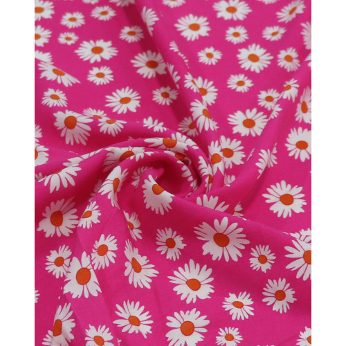 Tecido Viscose Multi Margaridas Branco e Rosa