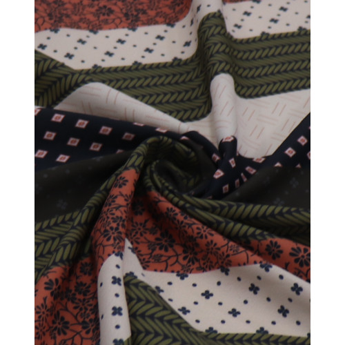Tecido Crepe Salinas Italiano Listras Multi Estampadas