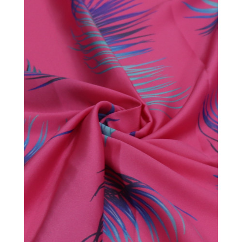 Tecido Crepe Silk Italiano Macro Folhas Tons de Azul e Rosa (0.5m)