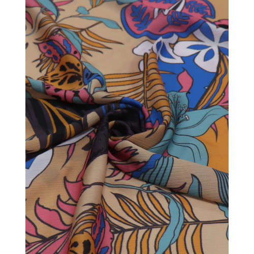 Tecido Crepe Chiffon Italiano Texturizado Estampa Floral Colorida