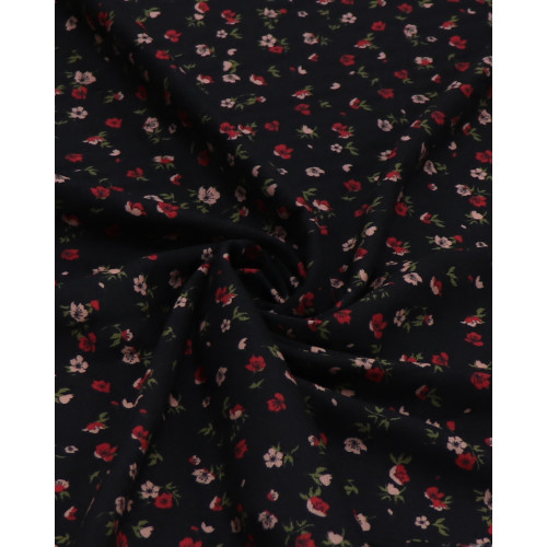 Tecido Viscose Sarjada Italiano Micro Flores Vermelho, Rosa e Preto
