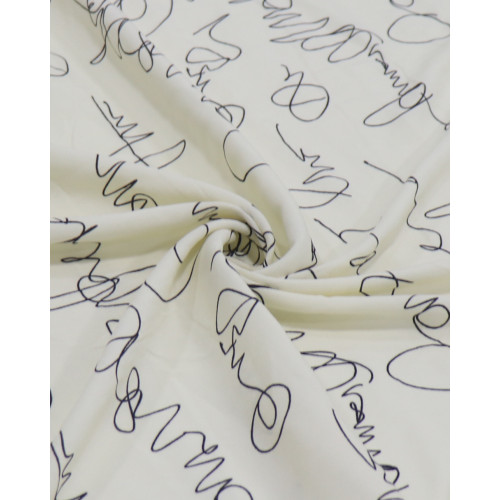 Tecido Crepe de Viscose Italiano Rascunhos Preto e Creme