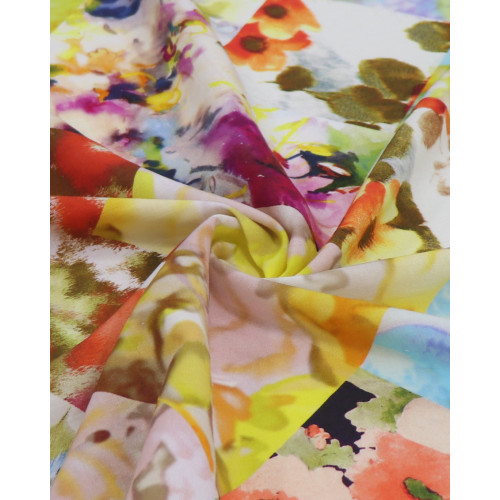 Tecido Linho Misto Italiano Multi Estampado em Recortes Colorido