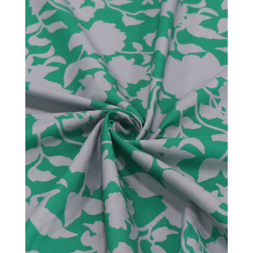 Tecido Viscose Italiano Ramos Florais Abstratos Cinza e Verde