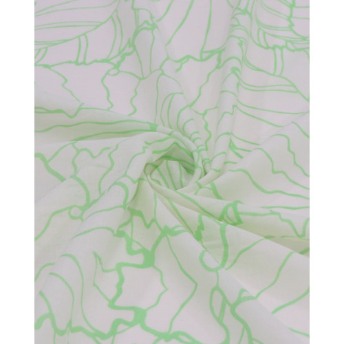 Tecido Viscose Fina Italiano Macro Rascunho Floral Verde e Branco