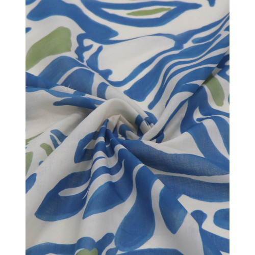 Tecido Cambraia de Algodão Italiano Rascunhos em Aquarela Verde, Azul e Creme
