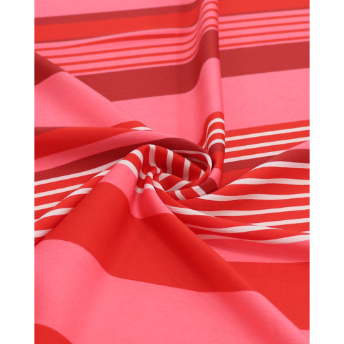 Tecido Crepe Koshibo Italiano Listras Branco e Tons de Vermelho