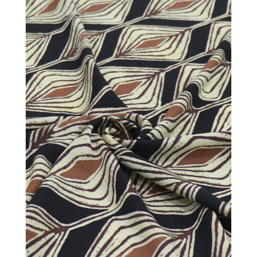 Tecido Viscose Italiano Estampa Étnica Marrom, Amarelo e Preto