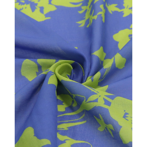 Tecido Viscose Italiano Estampa Floral Verde Neon e Azul