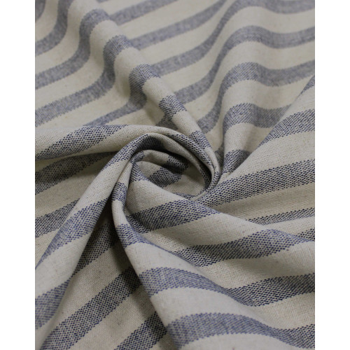 Tecido Linho Misto Listrado Azul Marinho Noite e Cru