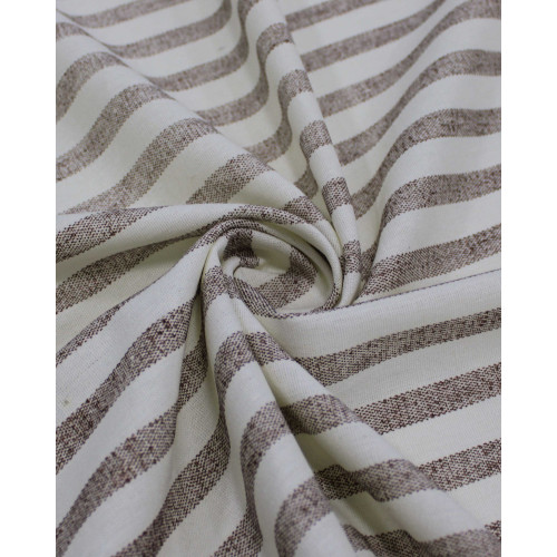 Tecido Linho Misto Listrado Marrom e Offwhite