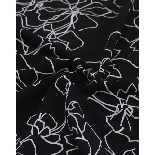 Tecido Crepe Fino Italiano Rascunho Floral Abstrato Cinza e Preto
