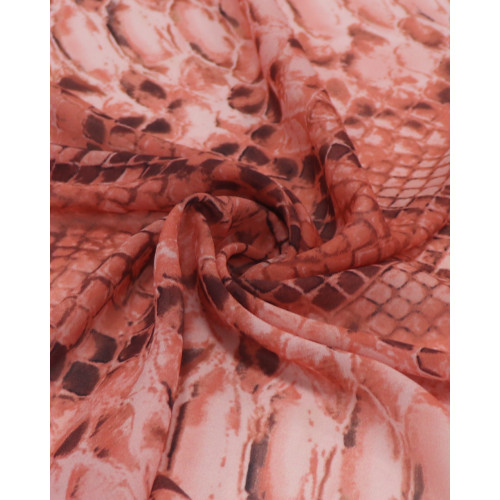 Tecido Crepe Chiffon Italiano Animal Print Escamas Tons de Vermelho