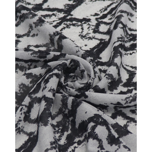 Tecido Crepe Chiffon Italiano Estampa Abstrata Cinza e Preto