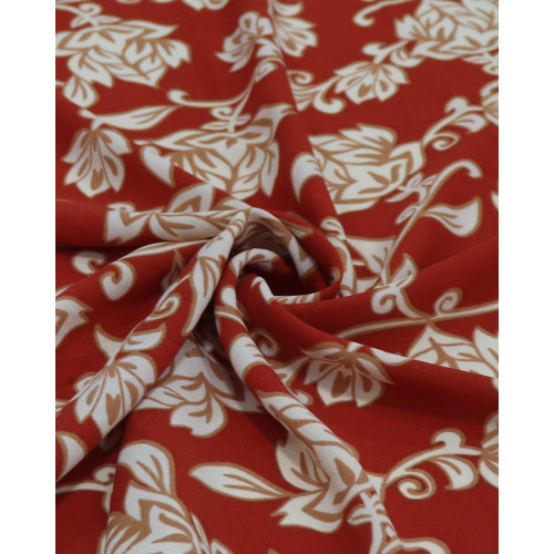 Tecido Crepe Koshibo Ramos e Flores Offwhite e Vermelho