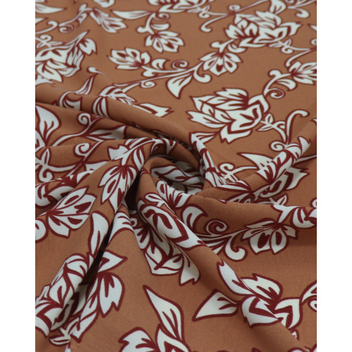 Tecido Crepe Koshibo Ramos e Flores Offwhite e Argila (0.5m)