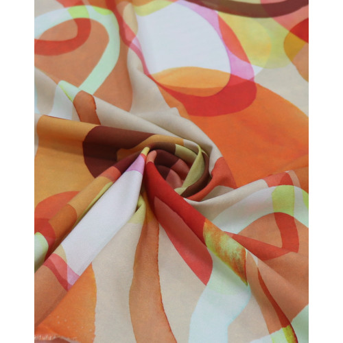 Tecido Viscose Italiano Arcos Flutuantes Em Aquarela Tons Quentes