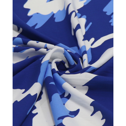 Tecido Viscose Estampa Abstrata Ondulado Sobreposto Branco e Azul