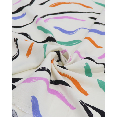 Tecido Viscose Texturizada Macro Riscos Colorido e Offwhite