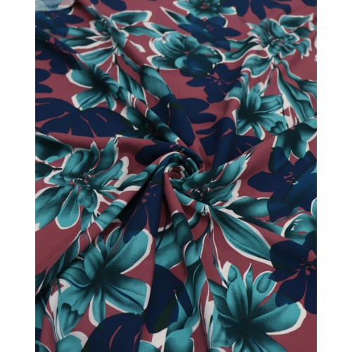 Tecido Viscose Macro Floral Verde Tiffany, Azul e Goiaba