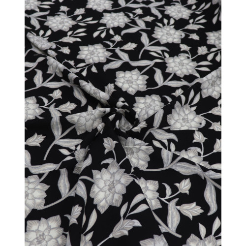 Tecido Viscose Texturizada Flor de Lótus Cinza e Preto