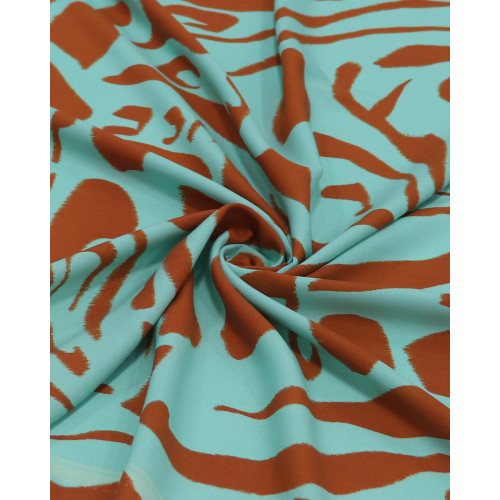 Tecido Viscose Italiano Animal Print Terracota e Verde Tiffany