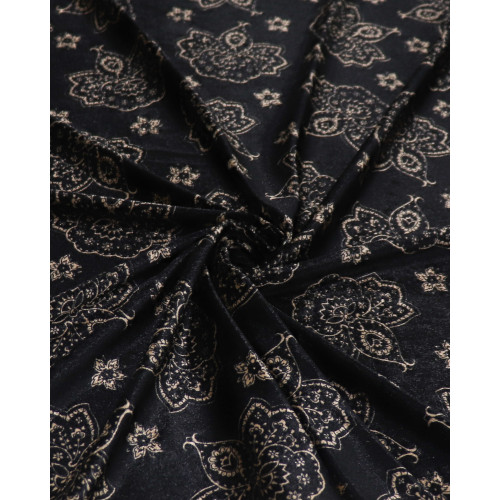 Tecido Veludo Italiano Leve Floral Boho Bege e Preto