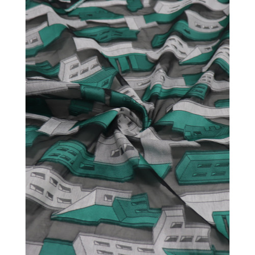 Tecido Organza Bordado Italiano Verde Tiffany e Cinza
