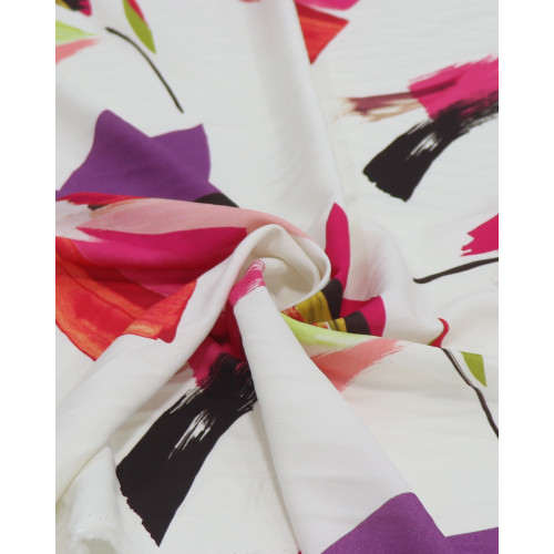 Tecido Viscose Italiano Pincelada Floral Colorido e Creme
