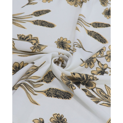 Tecido Crepe Koshibo Multi Floral Bege e Offwhite
