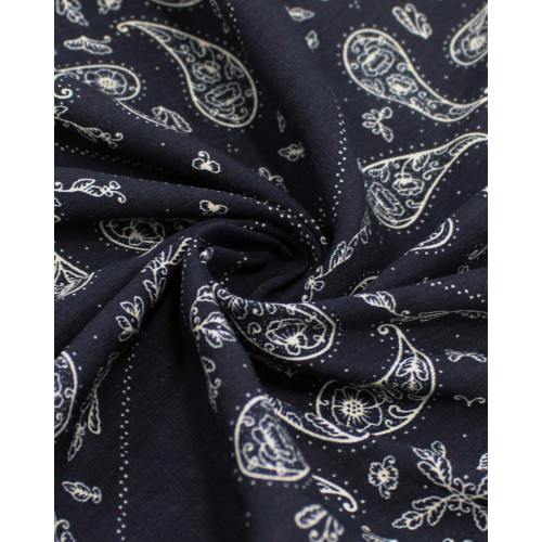 Tecido Viscose Texturizada Paisley Delicado em Recortes Bege e Preto