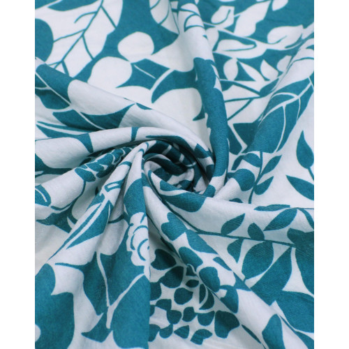 Tecido Viscose Mista com Poliamida Campo Floral Branco e Verde Água