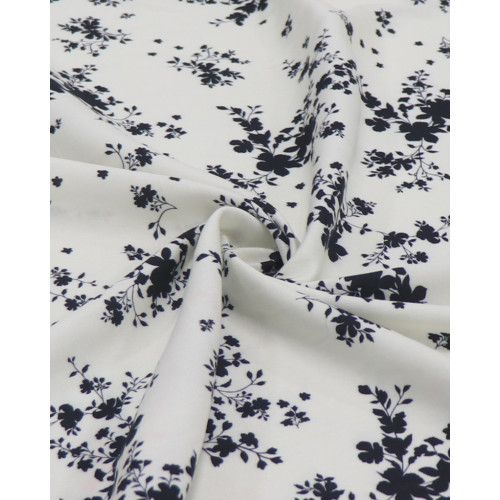 Tecido Viscose Italiano Acetinada Ramos Preto e Offwhite