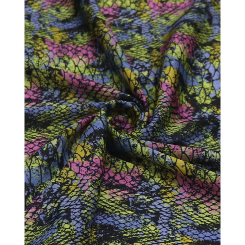 Tecido Crepe Chiffon Italiano Grosso Acetinado Escamas Abstratas Colorido