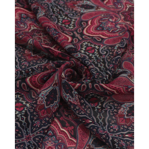 Tecido Crepe Chiffon Italiano Cashmere e Arabesco Pitaia e Preto