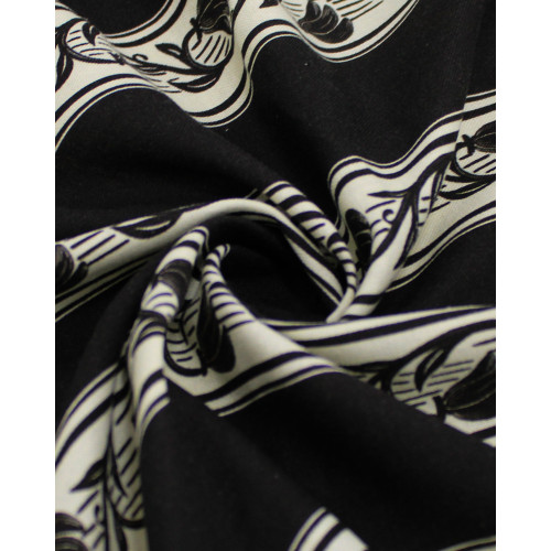 Tecido Linho Misto Rústico Premium Listras Florais Creme e Preto