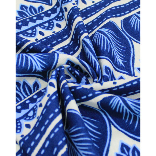 Tecido Linho Misto Premium Multi Listras Estampadas Tons de Azul e Offwhite