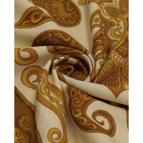 Tecido Viscose Sarjada Premium Mandalas, Cashmere e Onças em Recorte Caramelo e Creme