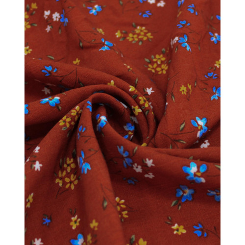 Tecido Viscose Texturizada Premium Micro Ramos Florais Colorido e Vermelho Paixão