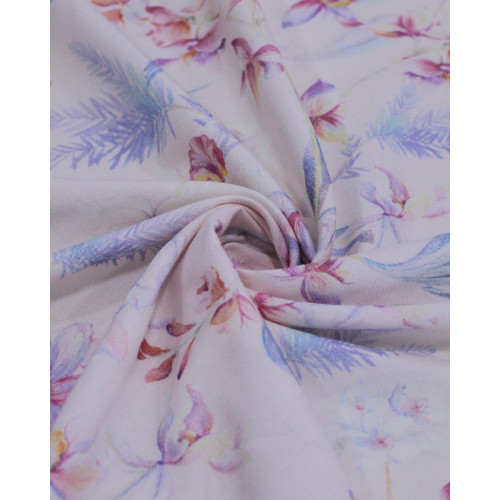 Tecido Viscose Premium Beija Flor e Flores Tons Pastéis