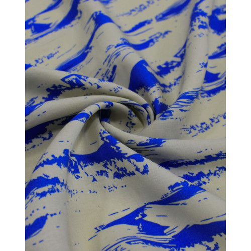 Tecido Viscose Arte Abstrata Azul e Offwhite